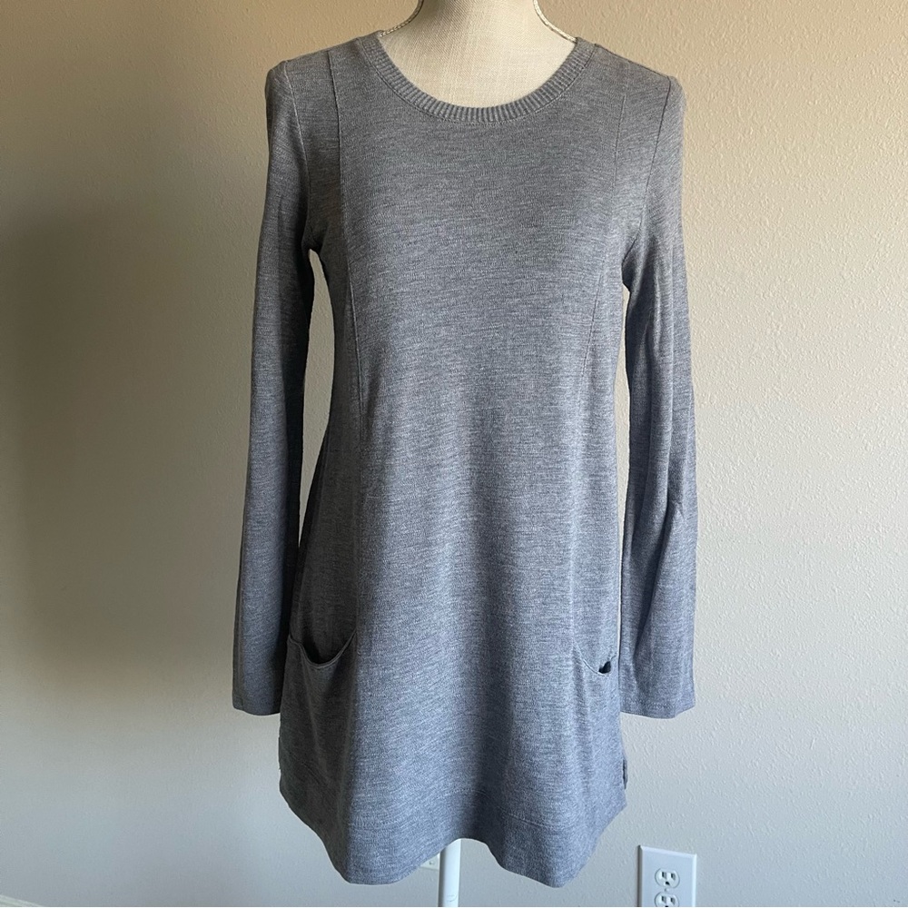 J. Jill cotton blend Charcoal Knit Top pockets longline Side vents XS
